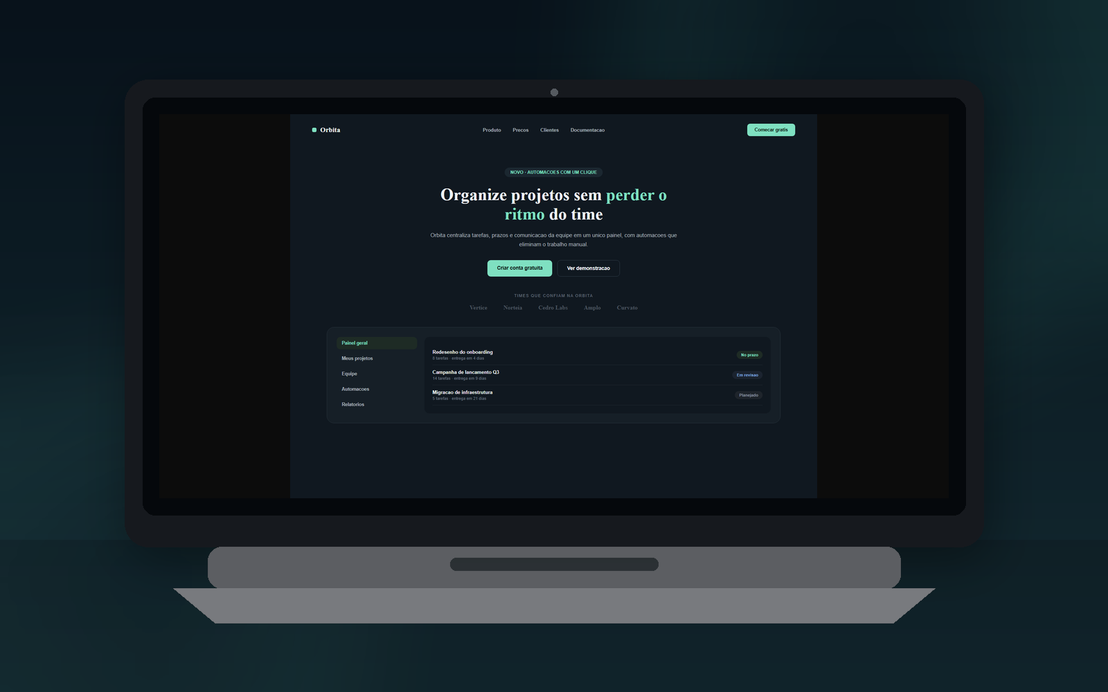 Landing page do produto SaaS Orbita